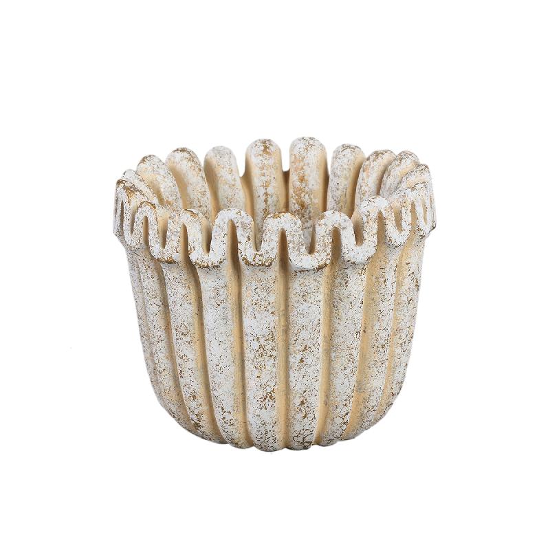 Topf – Creme Farbe, Gerippte Linienstruktur, Zement Material, M – Raffay | PTMD