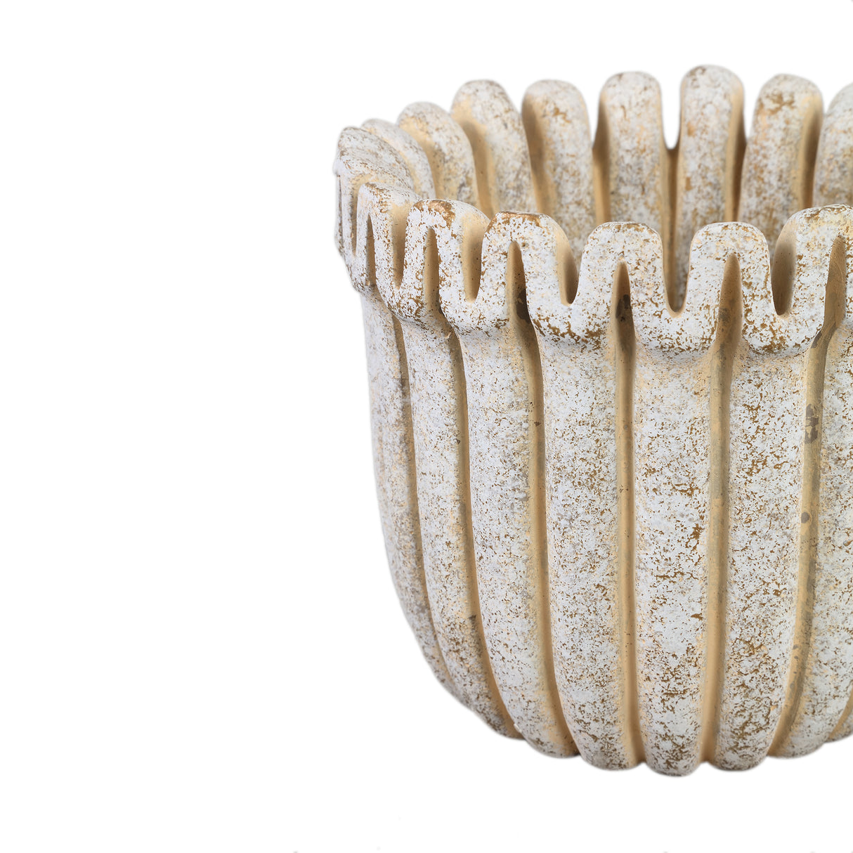 Flowerpot – Cream Color, Ribbed Line Structure, Cement Material, L – Raffay | PTMD
