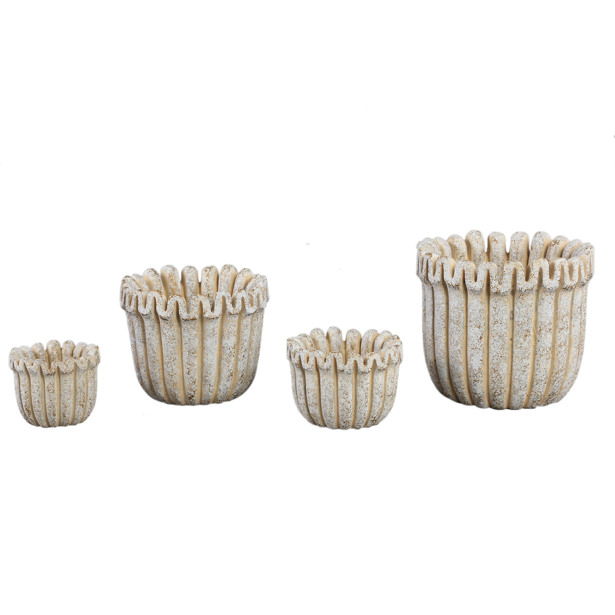 Flowerpot – Cream Color, Ribbed Line Structure, Cement Material, L – Raffay | PTMD