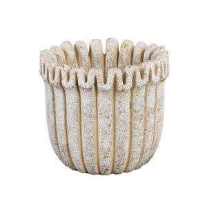 Flowerpot – Cream Color, Ribbed Line Structure, Cement Material, L – Raffay | PTMD