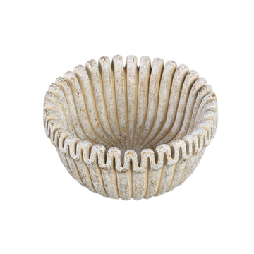 Blumentopf – Creme Farbe, Gerippte Linienstruktur, Zement Material, Niedrige Form, L – Raffay | PTMD