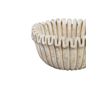Blumentopf – Creme Farbe, Gerippte Linienstruktur, Zement Material, Niedrige Form, L – Raffay | PTMD
