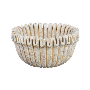 Blumentopf – Creme Farbe, Gerippte Linienstruktur, Zement Material, Niedrige Form, L – Raffay | PTMD