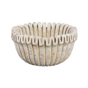 Blumentopf – Creme Farbe, Gerippte Linienstruktur, Zement Material, Niedrige Form, L – Raffay | PTMD
