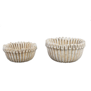 Flower Pot – Cream Color, Ribbed Line Structure, Cement Material, Low Shape, S – Raffay | PTMD