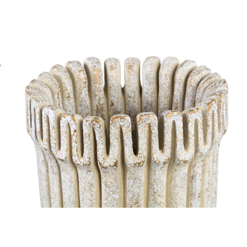 Blumentopf – Creme Farbe, Gerippte Linienstruktur, Zement Material, Hohe Form, L – Raffay | PTMD