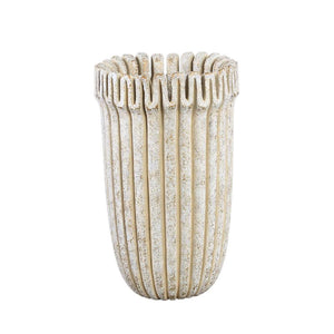 Flower Pot – Cream Color, Ribbed Line Structure, Cement Material, Tall Form, L – Raffay | PTMD