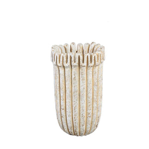 Flower Pot - Cream Color, Ribbed Line Structure, Cement Material, Tall Shape, S - Raffay | PTMD