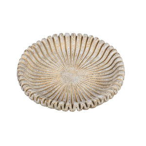 Decorative Tray – Cream Color, Ribbed Line Structure, Cement Material, L – Raffay | PTMD