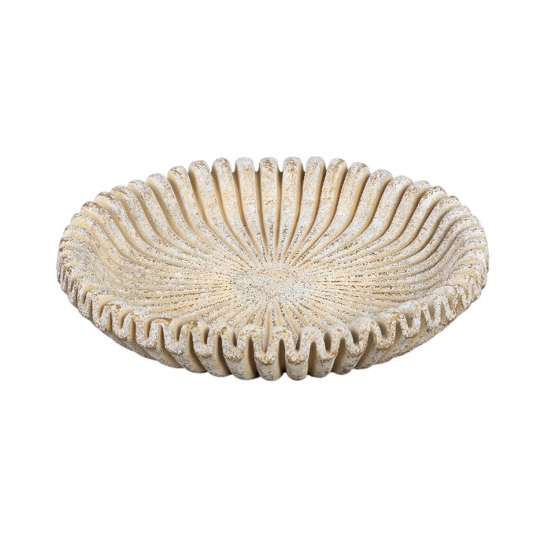 Decorative Tray – Cream Color, Ribbed Line Structure, Cement Material, L – Raffay | PTMD