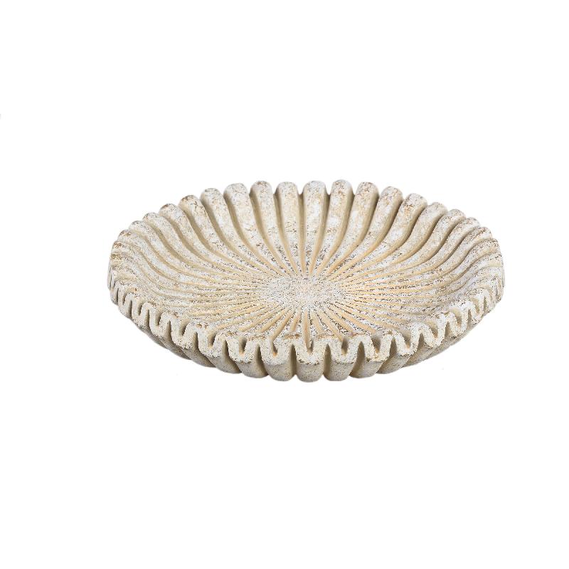 Tablett – Creme Zement, Runde Form, Gerippte Struktur, M - Raffay | PTMD