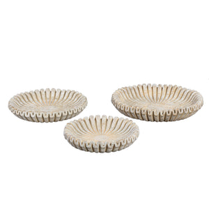 Tablett – Creme Zement, Runde Form, Gerippte Struktur, M - Raffay | PTMD