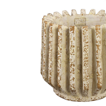 Blumentopf – Creme Farbe, Gerippte Linienstruktur, Zement Material, L – Zariya | PTMD