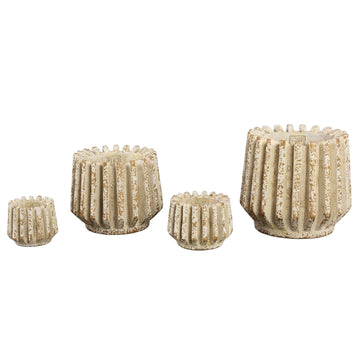 Blumentopf – Creme Farbe, Gerippte Linienstruktur, Zement Material, L – Zariya | PTMD