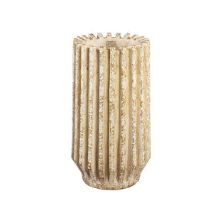Flowerpot – Cream Color, Ribbed Line Structure, Cement Material, Tall Shape, M – Zariya | PTMD