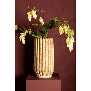 Blumentopf – Creme Farbe, Gerippte Linienstruktur, Zement Material, Hohe Form, L – Zariya | PTMD