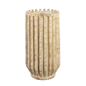 Flowerpot – Cream Color, Ribbed Line Texture, Cement Material, Tall Shape, L – Zariya | PTMD