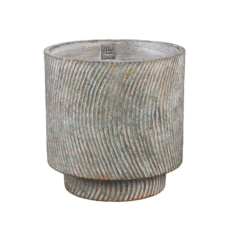 Pot – Grey Cement, Round Shape, Line Pattern, Large Format, M – Nigel | PTMD