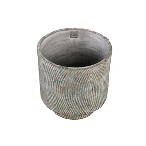 Pot - Grey Cement, Round Shape, Line Pattern, Large Format, L - Nigel | PTMD