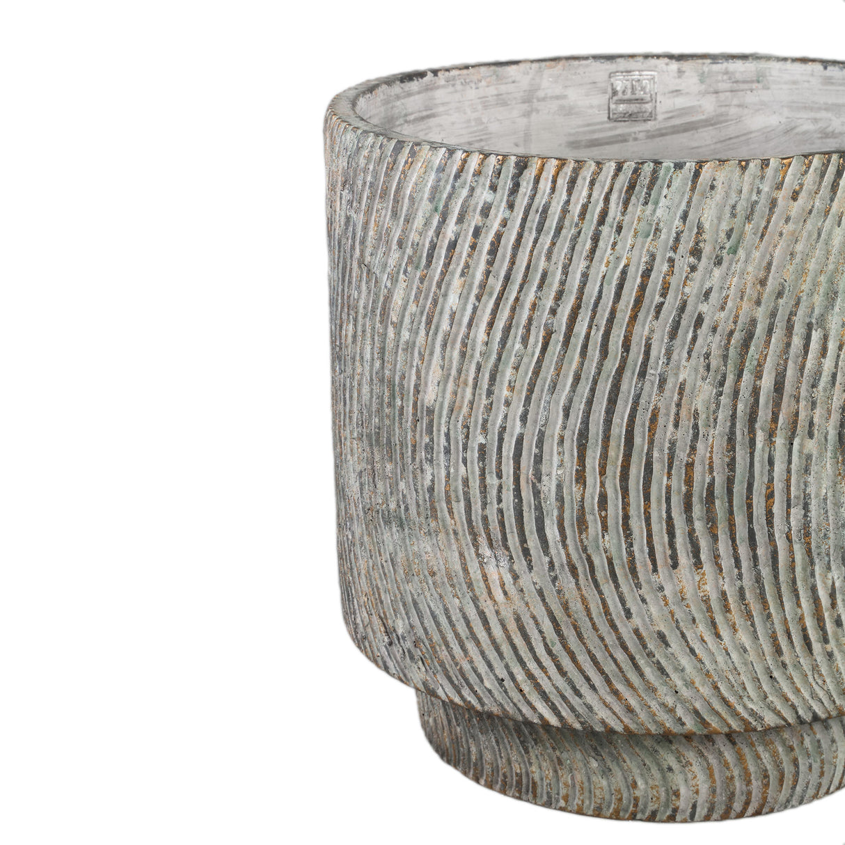 Pot - Grey Cement, Round Shape, Line Pattern, Large Format, L - Nigel | PTMD