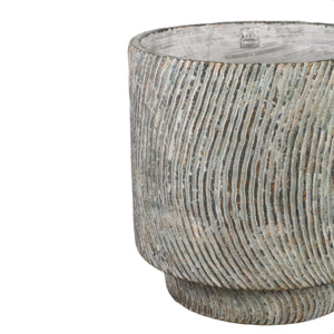 Pot - Grey Cement, Round Shape, Line Pattern, Large Format, L - Nigel | PTMD