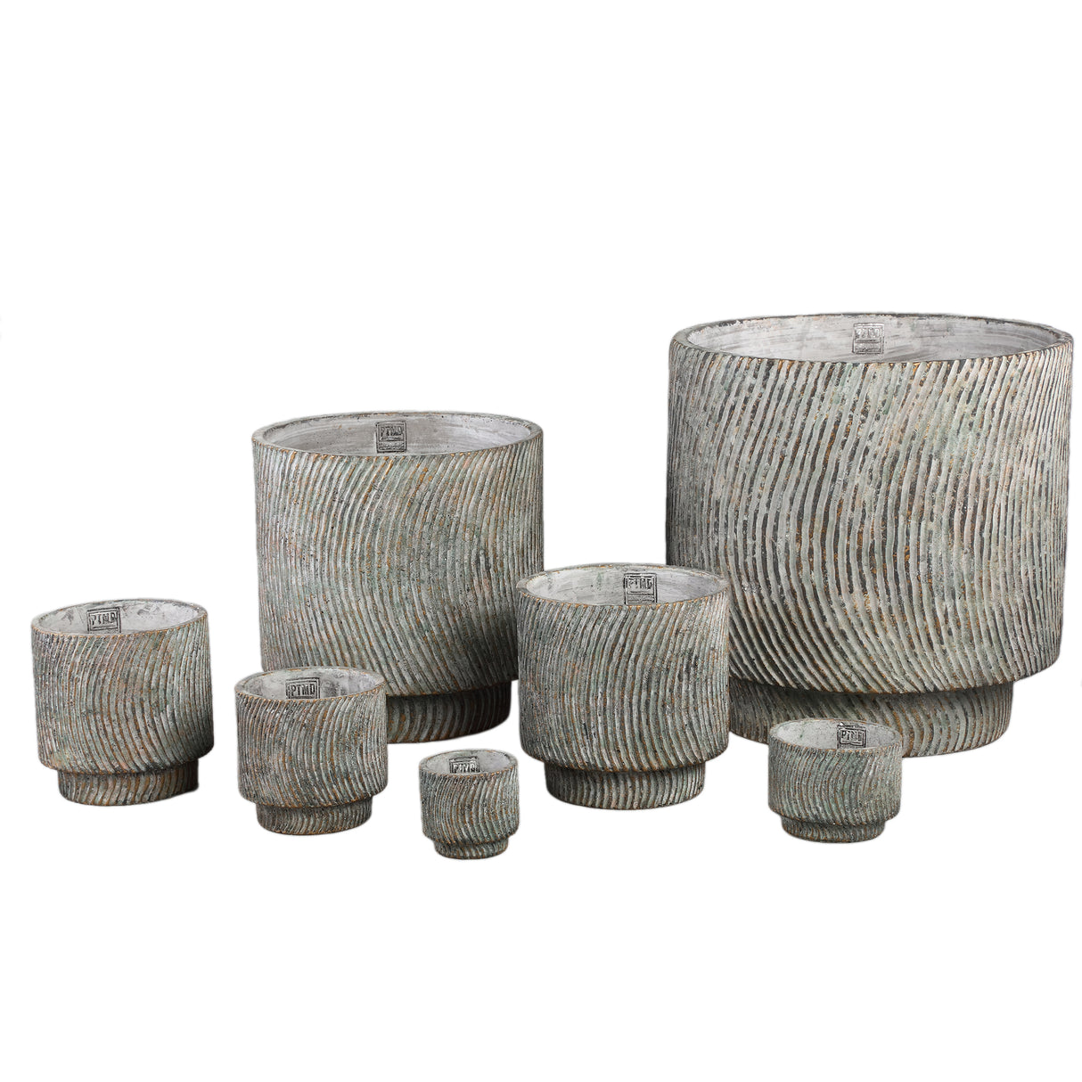 Pot - Grey Cement, Round Shape, Line Pattern, Large Format, L - Nigel | PTMD
