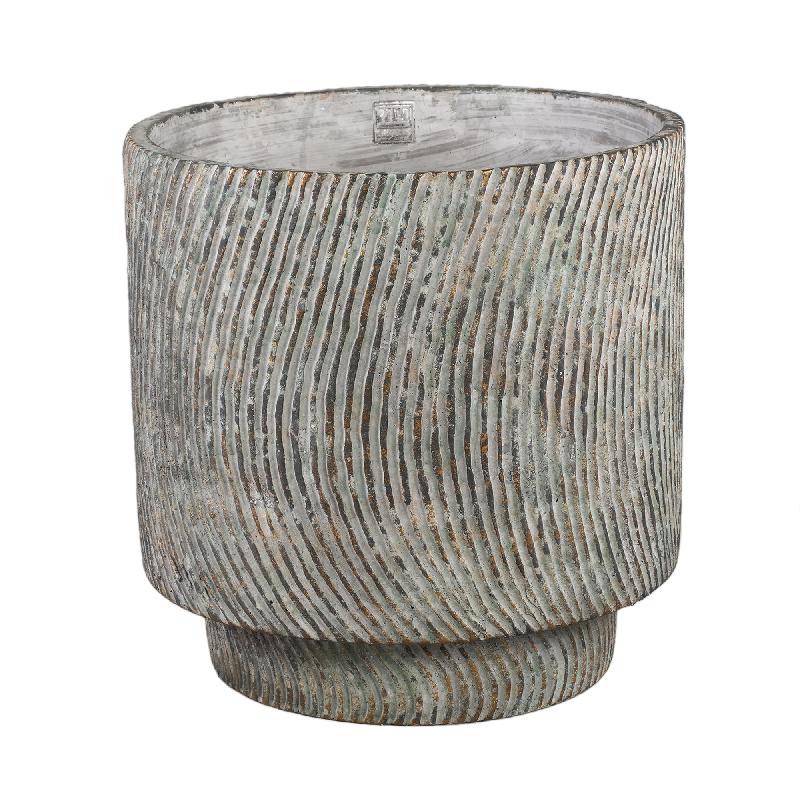 Pot - Grey Cement, Round Shape, Line Pattern, Large Format, L - Nigel | PTMD