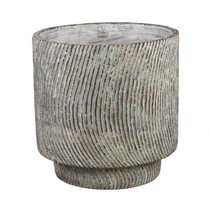 Pot - Grey Cement, Round Shape, Line Pattern, Large Format, L - Nigel | PTMD
