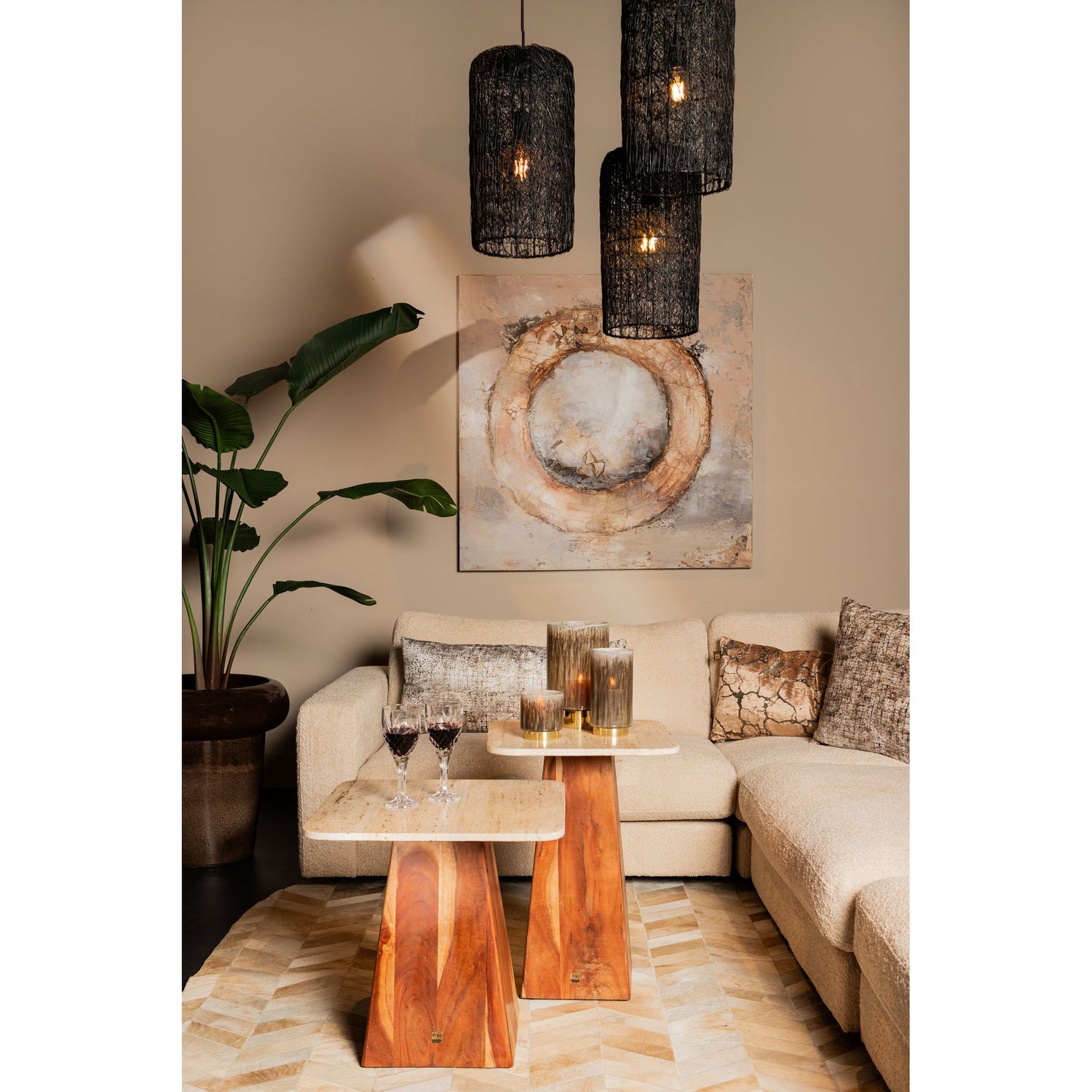 Teelichthalter – Modernes Design, Runde Form, Glas Metall Material, Braun – Allie | PTMD