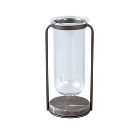 Vase aus massivem Glas, runde Form, Metall - und Marmorsockel – Kirsa S | PTMD - Esszett Luxury | Stilvolles Wohnen mit Charakter