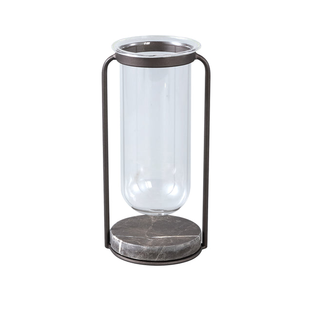 Vase aus massivem Glas, runde Form, Metall - und Marmorsockel – Kirsa S | PTMD - Esszett Luxury | Stilvolles Wohnen mit Charakter