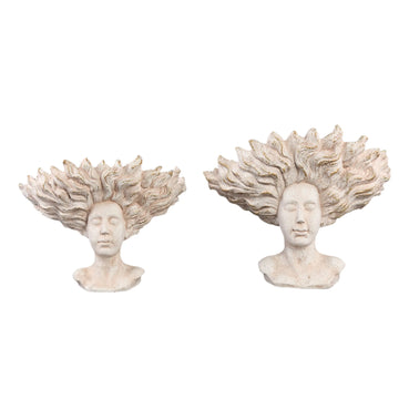 Statue – Creme Zement, Gesichtsskulptur Design, Haar Detail, S - Kimbere | PTMD