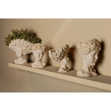 Statue – Creme Zement, Gesichtsskulptur Design, Haar Detail, L - Kimbere | PTMD