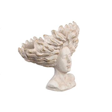 Statue – Creme Zement, Gesichtsskulptur Design, Haar Detail, L - Kimbere | PTMD