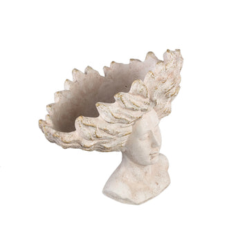 Statue – Creme Zement, Gesichtsskulptur Design, Haar Detail, L - Kimbere | PTMD