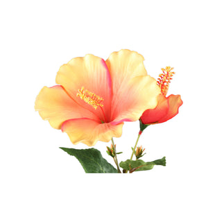 Garden Flower – Orange Hibiscus Spray with Bud, Polyester Fabric, Handmade | PTMD
