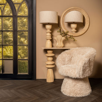 Tischlampe aus Mangoholz mit Naturton und schlankem Design in runder Form – Elaine | PTMD