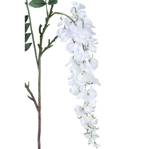 Garden flower – white wisteria branch with leaves made of polyester and plastic | PTMD