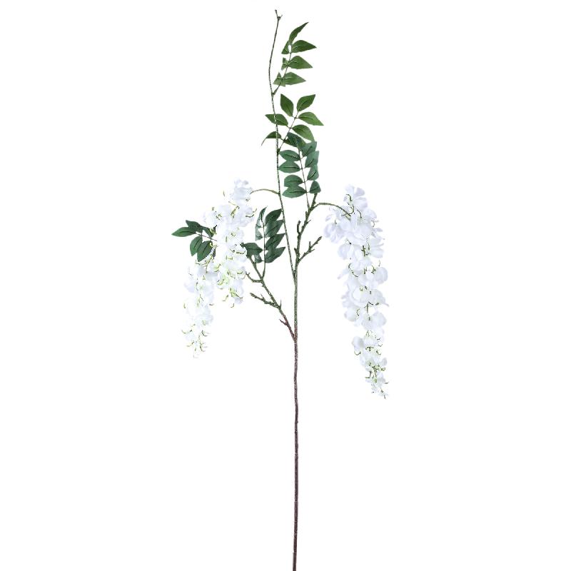 Garden flower – white wisteria branch with leaves made of polyester and plastic | PTMD