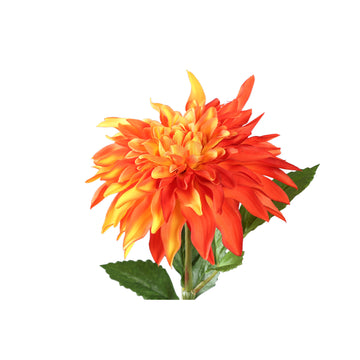 Dahlienblume – Orange-Gelbes Spray mit Blättern, Beschichtete Oberfläche, Polyester Material | PTMD