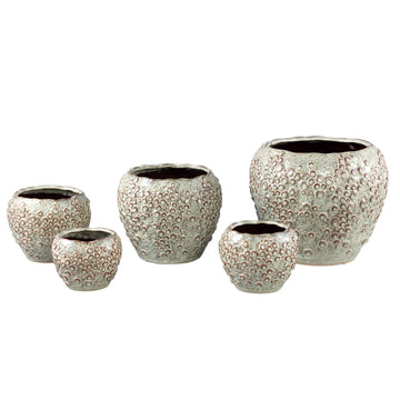 Topf – Runde Form, Porzellan-Keramik, Schuppenmuster Design, Creme, XS – Avis | PTMD