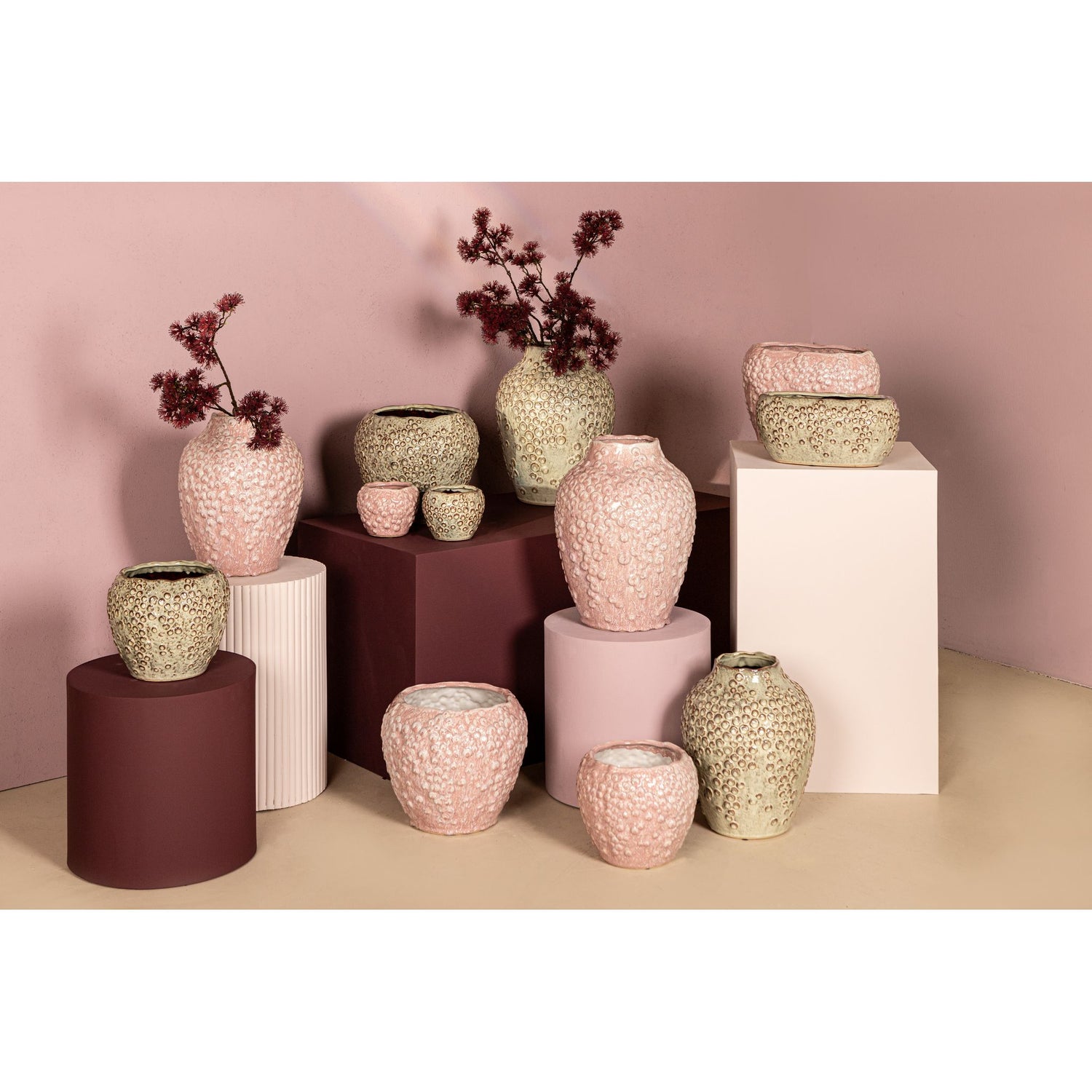 Topf – Ovale Form, Porzellan-Keramik, Schuppenmuster Design, Creme, Hoch  – Avis | PTMD