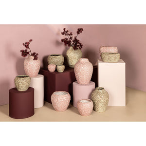 Topf – Ovale Form, Porzellan-Keramik, Schuppenmuster Design, Creme, Hoch  – Avis | PTMD