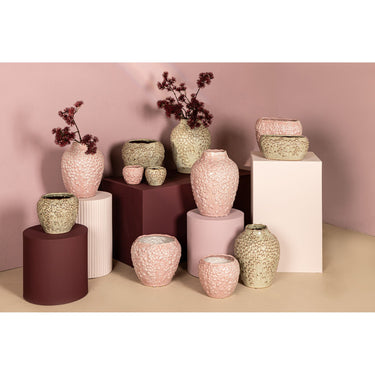 Topf – Runde Form, Porzellan-Keramik, Schuppenmuster Design, Creme, Hoch, S – Avis | PTMD