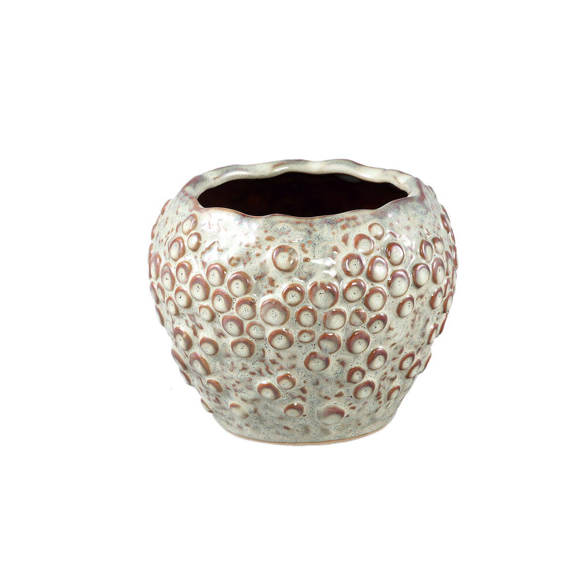Flowerpot - Stoneware Ceramic, Round Design, Scale Structure, Cream, S – Avis | PTMD