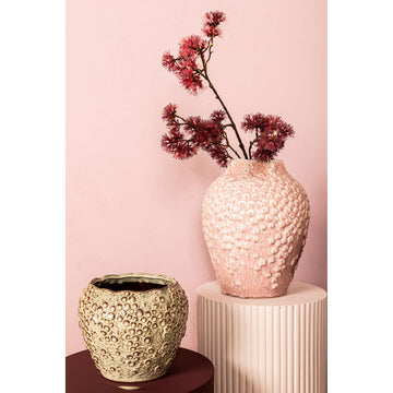 Topf – Runde Form, Porzellan-Keramik, Schuppenmuster Design, Creme, XL – Avis | PTMD