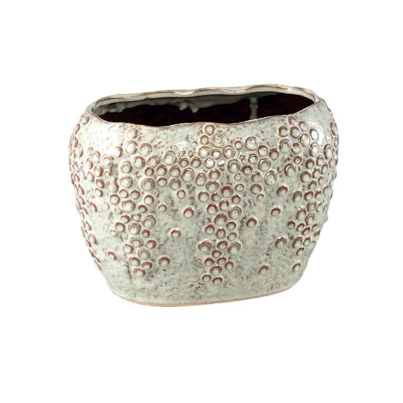 Topf – Ovale Form, Porzellan-Keramik, Schuppenmuster Design, Creme, Hoch  – Avis | PTMD
