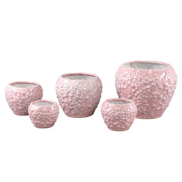 Flower Pot – Pink Surface, Round Shape, Low Shape, Scale Pattern, Stoneware, XS – Avis | PTMD