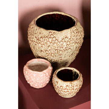 Topf – Runde Form, Porzellan-Keramik, Schuppenmuster Design, Creme, L – Avis | PTMD