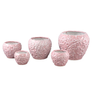 Flowerpot - Pink surface, Round shape, Low form, Scale pattern, Stoneware, M - Avis | PTMD